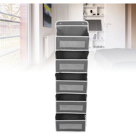 [Tür-Organizer] Wand-Organizer aus Vliesstoff mit 5 Fächern und seitlichen Netztaschen für Bad, Schlafzimmer, Kinderzimmer, Dunkelgrau (1/5)