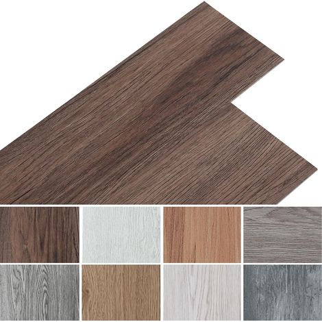 Lot de 36 revêtements de sol en PVC autocollants en vinyle imperméables pour cuisine, salle de bain, maison, dalles pvc adhesives sol,91,5 x 15,2 cm, marron foncé (1/5)