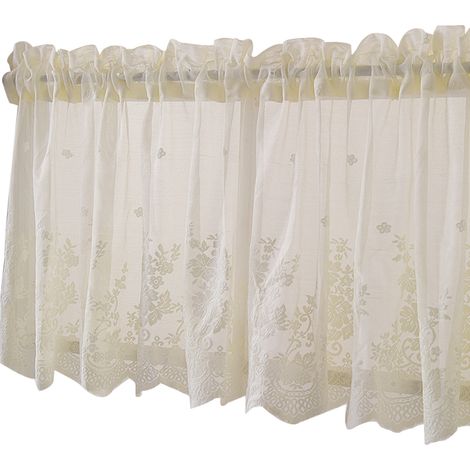 Rideau Voile Dentelle - Rideau Courte pour Fenêtre de Cuisine ou Salle à Manger - 137 x 61 cm - 1 Pièce (1/5)