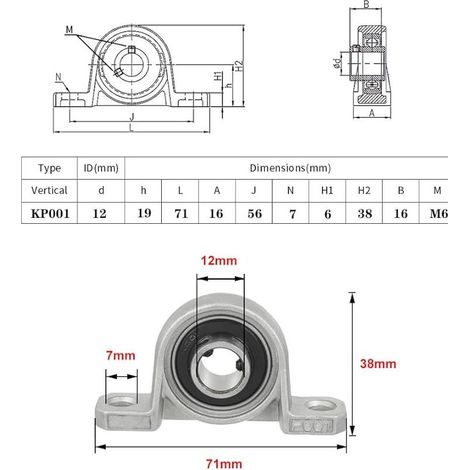 KP001 Satz mit 4 Zinklegierungs-Kugellagern (12 mm) mit selbstausrichtender vertikaler Bohrung für Achsen, Wellen und Maschinen, 3D-Druckerzubehör (1/5)