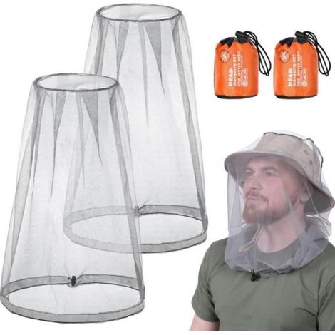 Moustiquaire tête anti-moustique gris avec sac transport, filet protection insectes randonnée extérieur (1/4)