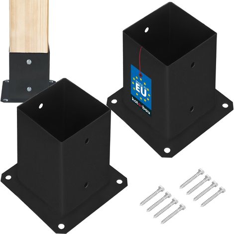 Support de poteau en bois vissé sur béton, acier noir 90x90 mm, 2 pièces (1/5)