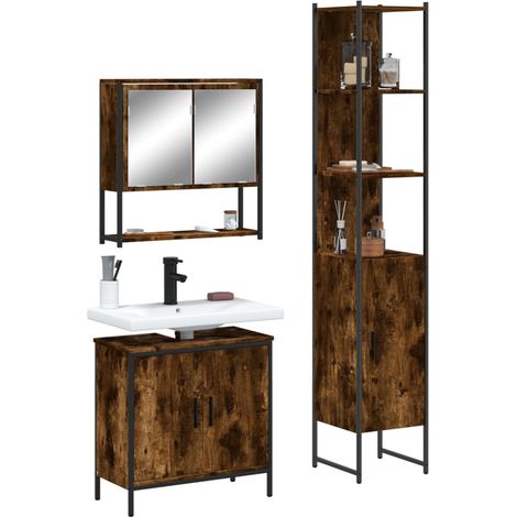 Set de muebles baño 3 pzas madera contrachapada roble ahumado