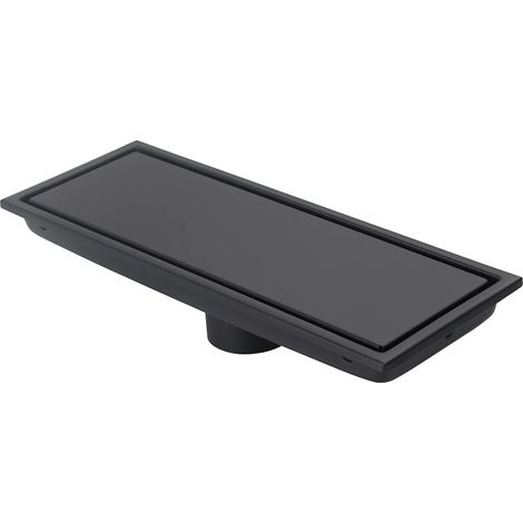 Caniveau de douche linéaire noir - avec grille carrelée - couvercle amovible dissimulé - 10 x 20 cm - noir