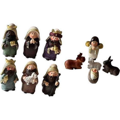 Lot de 11 mini figurines de crèche de Noël adorables pour décoration festive, scène de nativité mignonne, ornements de fête. (1/4)
