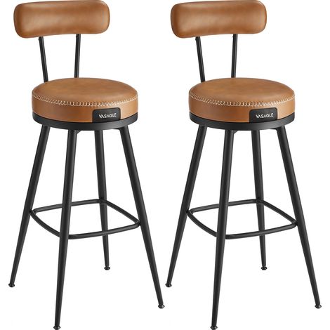 VASAGLE EKHO Collezione - Sgabelli Cucina Girevoli a 360° Set da 2, Sgabelli da Bar con Schienali, Rivestimento con Cucitura, Moderno di Metà Secolo, Altezza 76 cm, Marrone Caramello LBC889K01 (1/5)