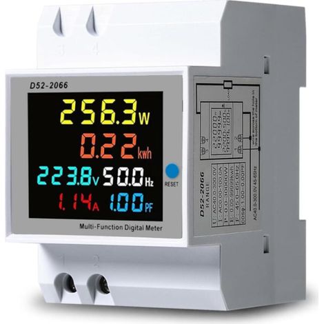 Compteur d'électricité Numérique, Compteur d'énergie Monophasé Courant Tension Puissance KWH Compteur 6 en 1 Compteur d'énergie avec écran LCD AC 40300 V (1/5)