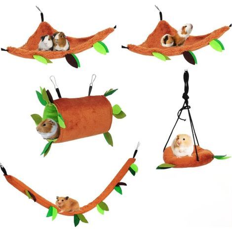 5 pièces Accessoires de Cage de cobaye de Cage de Hamster, hamac de Jouets de Cage de Furet, hamac de Rat de lit de Hamster, Tunnel de Suspension de Feuille de Jouets de Cage de Rat (1/5)
