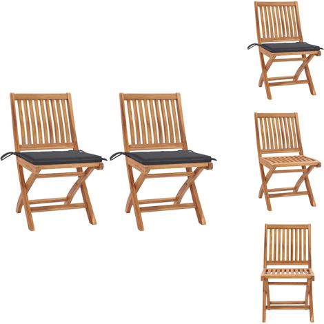 Gartenstühle - Living Gartenstühle 2 Stk. mit Anthrazit Kissen Massivholz Teak (1/5)