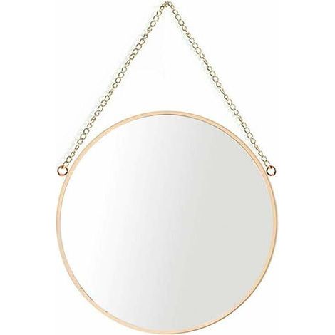 Miroir Suspendu, 25 x 25 cm Miroir de Maquillage de Salle de Bain Rond Cadre en Laiton avec chaîne de Suspension [Petite Taille] (1/5)