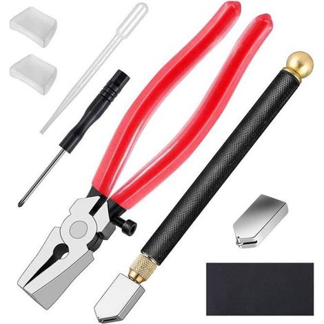 Kits de Coupe Verre Fournitures de Vitrail avec Pince à Verre Robuste et Outil de Coupe Verre Crayon (1/4)