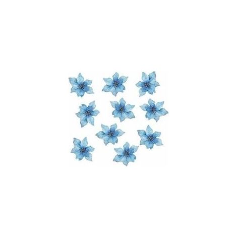 Artificial Christmas Flowers, Wedding Flowers, Christmas Flowers, Glittering Christmas Tree Decorations (10 Pieces) (Blue) (1/3)