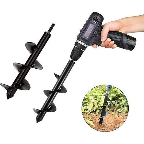 Tarière, Mèche Tarière pour Perceuse Jardin Foreuse Ø 100mm x 300mm + Gants, Jardin Tarière pour percer rapidement des trous et planter des fleurs, des arbres, des arbustes (1/5)