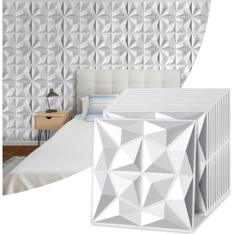 Pannello murale 3D da dipingere - confezione da 3 m² - lotto da 12 pezzi - 0,5x0,5 m - Bianco (1/4)