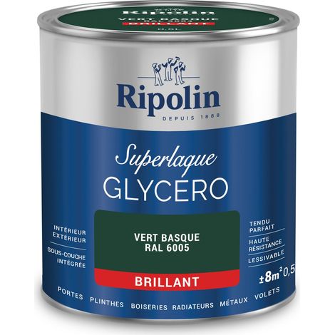 Ripolin – Peinture glycéro 2en1 brillante 0,5L – Vert basque RAL 6005 – Haute résistance aux chocs et taches – Application sur bois et métal