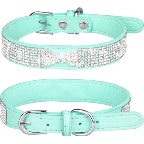 Collier pour chien en strass, mignon, éblouissant, doux, brillant, en daim, pour chien et chat, avec strass, taille S (1/4)