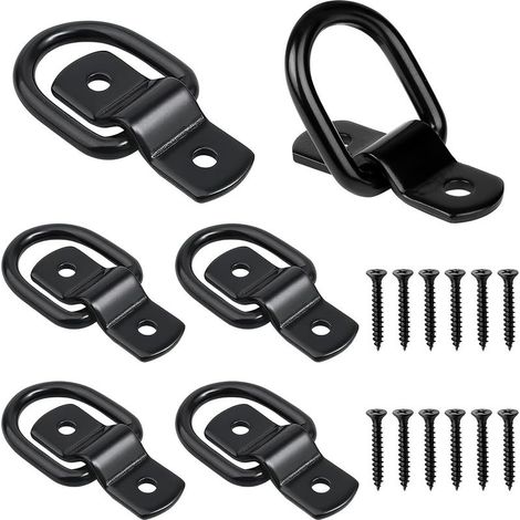 Lot de 6 Anneau Arrimage Crochet Arrimage Anneaux en D Inoxydable Noir Anneau d'Arrimage Montage Anneau pour Remorques Voitures Camions pour sécuriser Le (1/5)