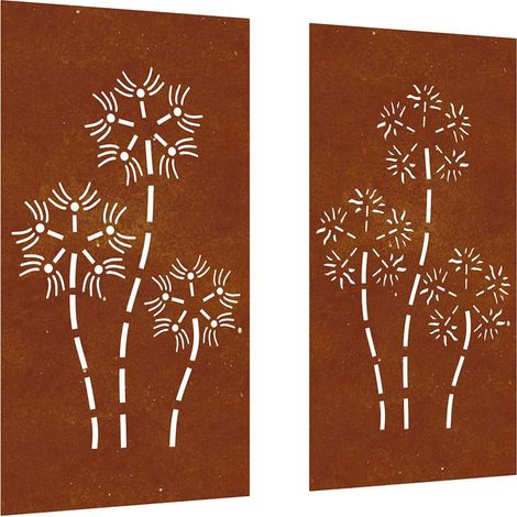 2-tlg. Garten-Wanddeko 105x55 cm Cortenstahl Blumen-Design vidaXL
