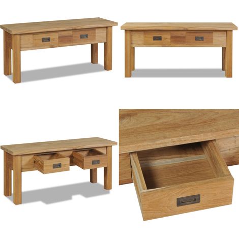 Banc d'entrée teck massif 90 x 30 x 40 cm - Banc Entrée - Banc Coffre - Banc Teck - Mobilier Rustique - Rangement Tiroir - Home & Living (1/5)