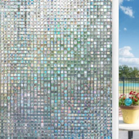 QORVA-Film Fenetre Mosaïque, 45x200cm Anti Regard 3D Mosaïque Effet Decoratif Film Fenêtre Adhésif Occultant pour Maison Chambre Bureau Cuisine Salle de Bain