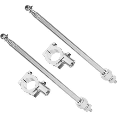 Mât de Drapeau Rétractable pour Moto en Alliage D'aluminium et Acier Argenté, Lot de 2 Pièces, Accessoire Vélo pour Fixation de Drapeaux (1/5)