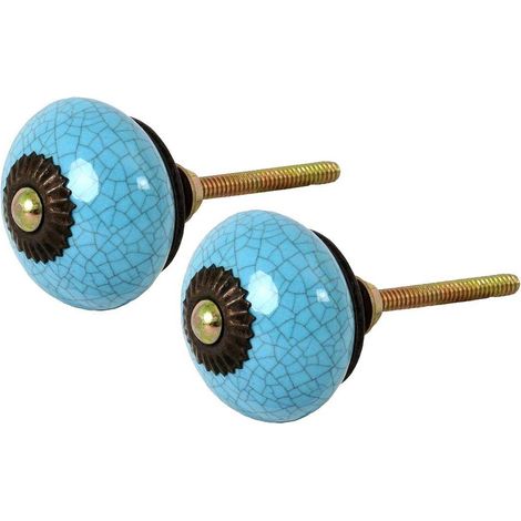 Bouton de porte rond effet craquelé bleu (Lot de 2) (1/2)