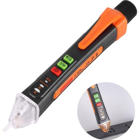 Testeur de tension sans contact avec plage AC 12–1000 V/48–1000 V, testeur électrique avec lampe de poche, alarme sonore, détecteur de point d'arrêt de fil