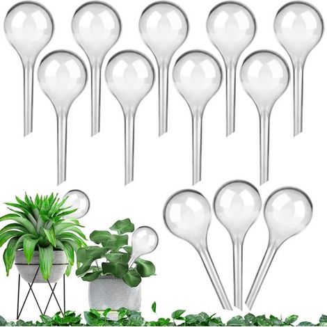 Arrosage automatique pour plantes - Lot de 12 - Boules d'arrosage - Boules d'arrosage en plastique - Système d'arrosage automatique, convient aux plantes en pot d'intérieur et d'extérieur, transparent (1/4)