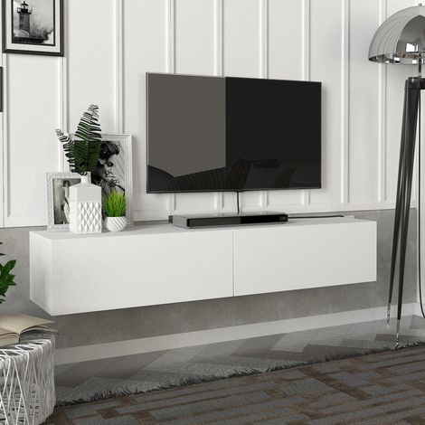 Mobile TV da Parete Toivakka con 2 Ante a Ribalta 135 x 31 x 25 cm Bianco [en.casa]