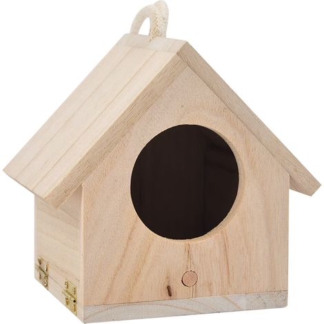 Maison Pour Oiseaux - Bois Naturel - Trou D'Observation - Anneau Métallique Pour Suspension - 14 x 15 x 12 cm - 1 Pièce (1/5)