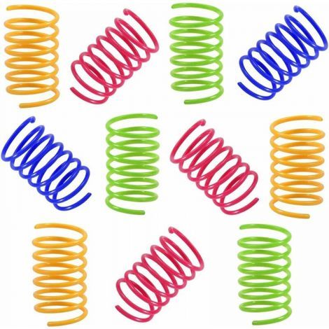 Juguetes de resorte para gatos – Lote de 12 piezas coloridas, de plástico resistente y sin BPA, ideal para estimular el instinto de caza (1/5)