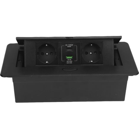 Boîte de prise encastrable pour bureau, 2 prises + USB Type C 20W charge rapide, multiprise noire pour maison, centre commercial, bureau (1/5)