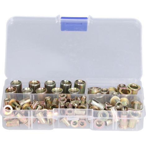 Assortiment de 100 inserts filetés M3-M8, écrous à sertir portables en acier au carbone galvanisé haute résistance (1/5)