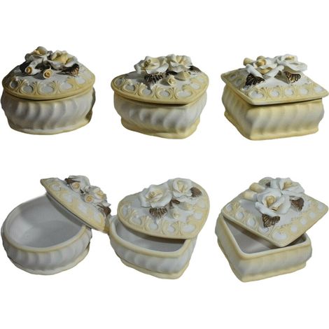 Bomboniera scatola in ceramica con coperchio per matrimonio comunione cresima con decorazioni a rilievo (1/5)