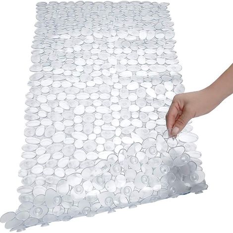 Tapis de baignoire antidérapant en galets avec trous d'évacuation, tapis à ventouses pour baignoire (40,6 cm L x 88,9 cm l, marron) (1/5)