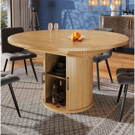 Mesa comedor extensible redonda almacenamiento natural OKMYHOME (1/5)