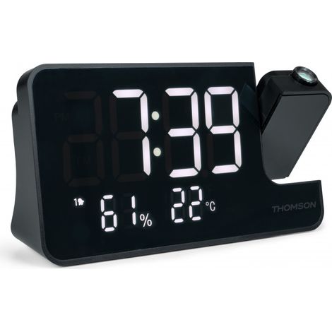 Thomson – Radio-réveil projection CP100T – Radio FM avec autoscan – Double alarme, affichage température et humidité – Chargeur USB-C inclus