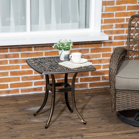 Gartentisch, dekoratives Vintage-Design, mit Schirmloch, Aluminiumguss, Farbe: Bronze, 54 x 54 x 52,5 cm