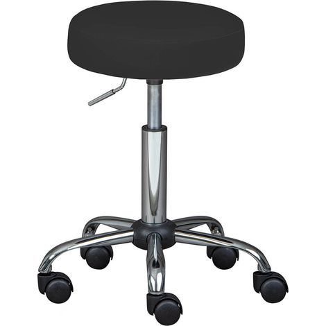 AZURE - Tabouret Pivotant sur Roulettes Simili Noir (1/4)