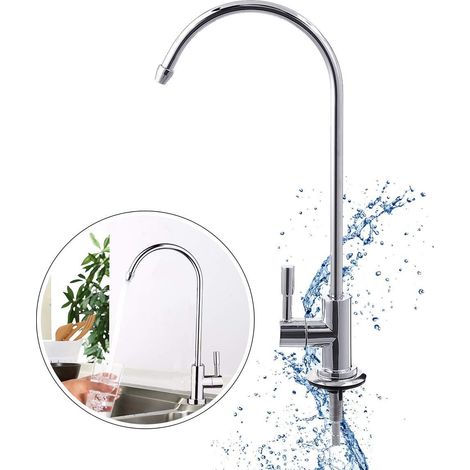 1/4 '' Robinet de Cuisine, Col de Cygne Robinet de Zinc à Poignée Unique Robinet Rotatif à 360 ° Chromé avec Filtre à Eau Potable à Osmos Inverse pour Cuisine (1/5)