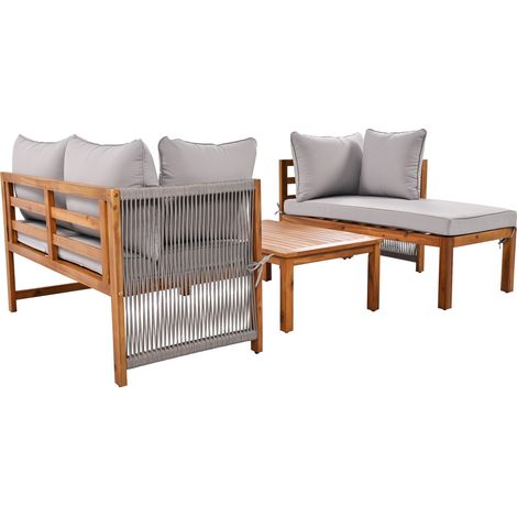 Set da giardino 3 pezzi con 2 divani a 2 posti e tavolo in acacia grigio (1/5)