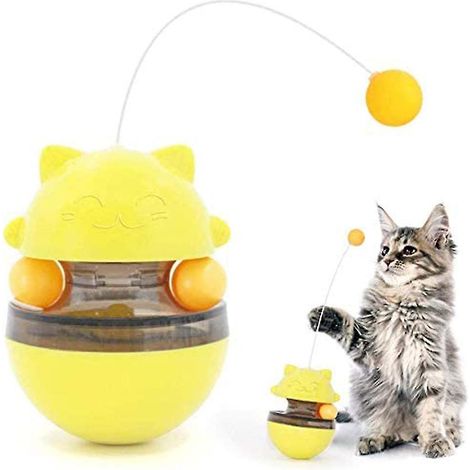 Distributeur de friandises interactif pour chat - Jouet à billes pour l'entraînement IQ, avec double bille et baguette détachable, jaune (1/4)