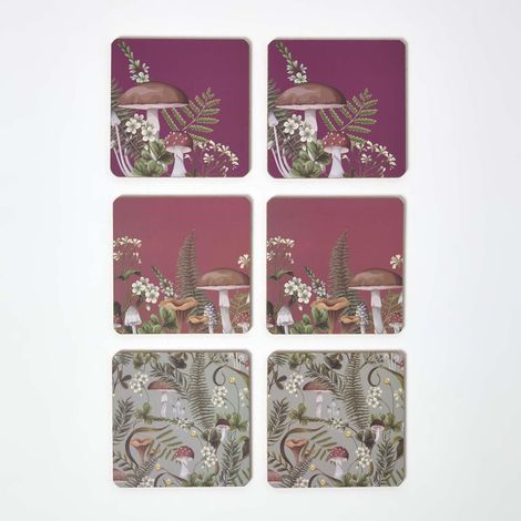 HOMESCAPES Cork Coasters with Mushroom Design, Set of 6 (1/5)
