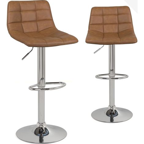 Ensemble de 2 tabourets de bar de cuisine, assise et dossier rembourrés, pivotant à 360°, repose-pieds, hauteur réglable SID (marron vintage) (1/5)