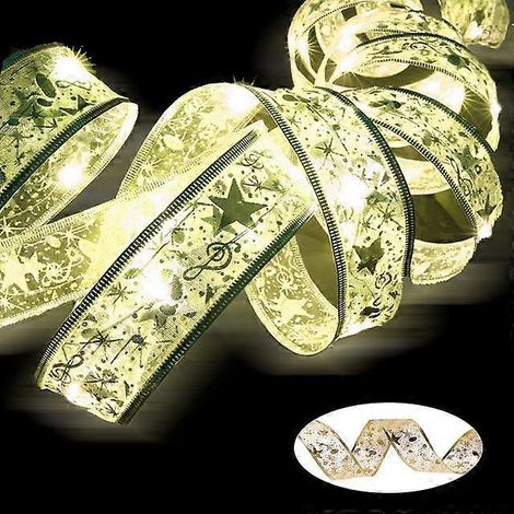 Guirlande lumineuse ruban féérique pour décoration de Noël, ornements pour sapin de Noël, guirlande lumineuse pour la maison, guirlande lumineuse de Noël, Navidad Natal, Nouvel An, or et blanc, 10 m (1/5)