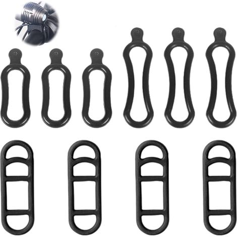 Paquete de 10 bandas de silicona para bicicleta - Soporte elástico para linterna y accesorios - Soporte de goma para manillar de bicicleta LED (negro)