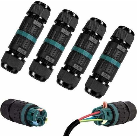Boite de Derivation IP68 Etanche - Lot de 4 Connecteur Électrique Éxterieur 2 Voies, Boîte de Jonction Câblage Externe Domino Etanche pour Ø9-12 mm Câbles de Terre (1/4)