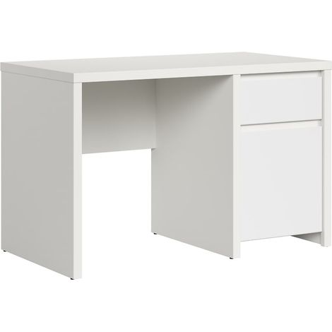 Bureau avec rangement 1 porte et 1 tiroir, coloris Blanc/Blanc Mat - Longueur 120 x Largeur 65 x Hauteur 77 cm (1/3)