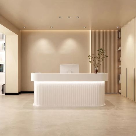 Reception Desk, Bar Counter, Rounded Corner Design, Vertical Stripe Pattern, Salon, Hotel, Store Front Desk Weiß 110cm (1/5)