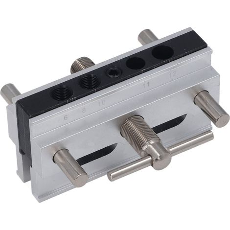 Gabarit de perçage autocentrant pour tourillons, guide de perçage à largeur réglable métrique avec 6 bagues pour trous droits, argent (1/5)